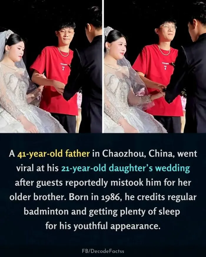 41-year-old father in China went viral for youthful appearance at daughter's wedding, mistaken for her older brother
