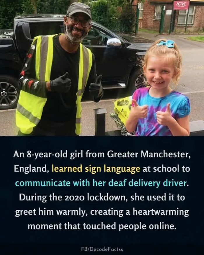 8-year-old girl from England learned sign language to communicate with her deaf delivery driver during 2020 lockdown