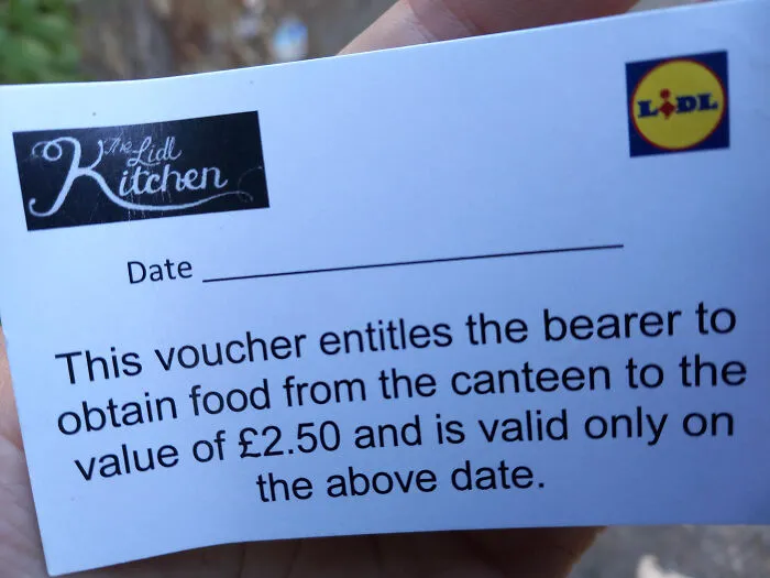 A Lidl canteen voucher for 2.50 pounds showing how bosses give cheap bonuses to employees.