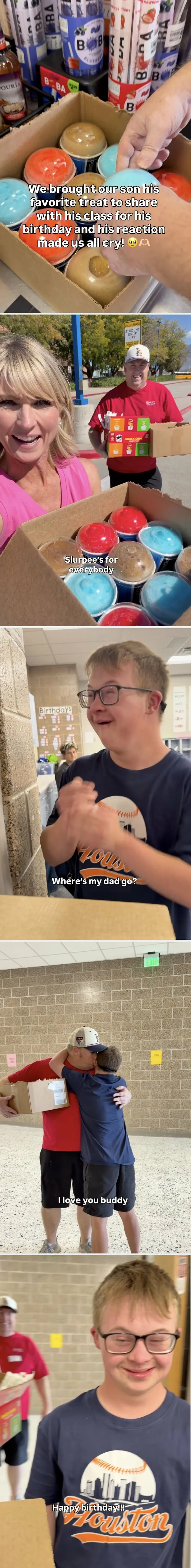 Father bringing treats to son class for his birthday, depicting wholesome moments