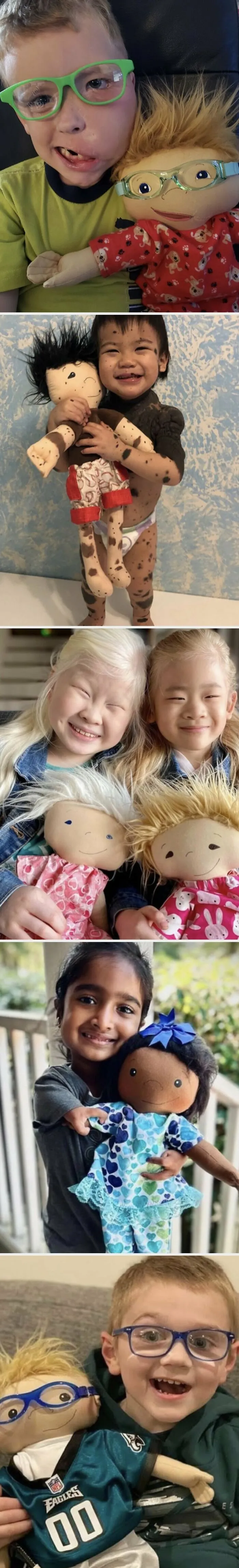 Children posing with custom dolls that look like them, one of the wholesome moments online.