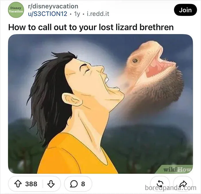 WikiHow images meme depicting a person yelling with a ghost image of a lizard roaring next to them