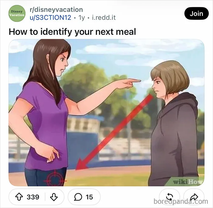WikiHow images meme depicting a woman pointing at another person outside with funny user captions.