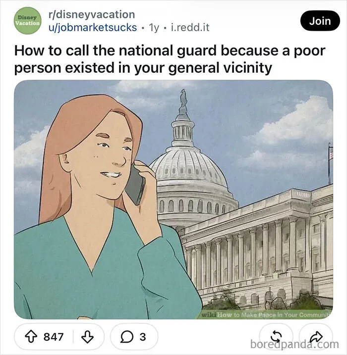 WikiHow image depicting a woman on a phone in front of the US Capitol building with a funny caption.