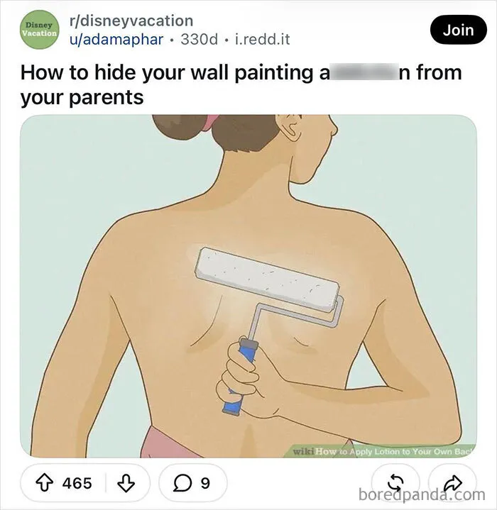 WikiHow image showing a paint roller being used on someone's back