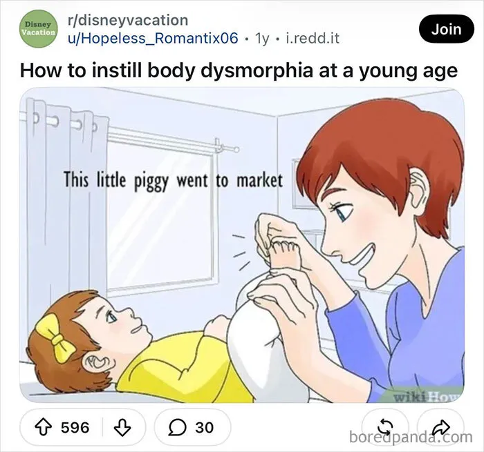 Funny WikiHow image showing a mother playing with a baby toes alongside a sarcastic internet caption.