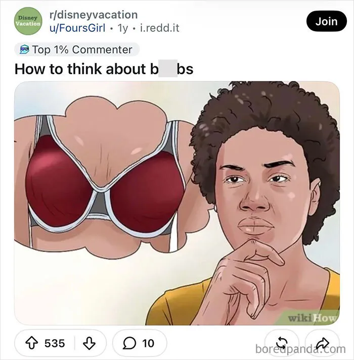 WikiHow Images drawing of a woman contemplating with a thought bubble of a bra