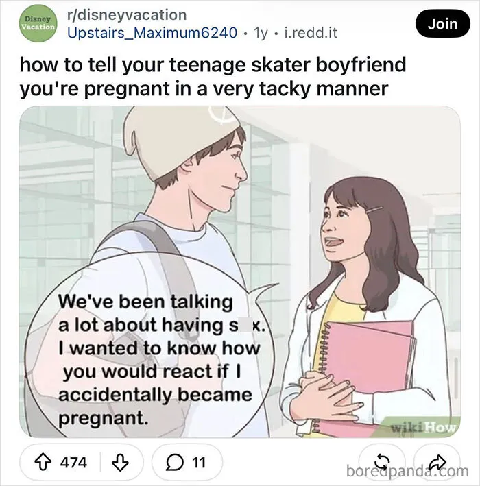 Funny WikiHow Images illustration of a girl talking to her boyfriend holding folders