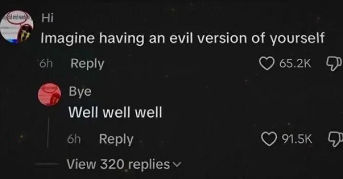 Short, funny comments interaction where an account named Hi meets an account named Bye.