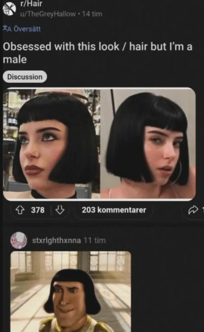 Funny online discussion with comments funnier than the post showing a haircut comparison with Lord Farquaad
