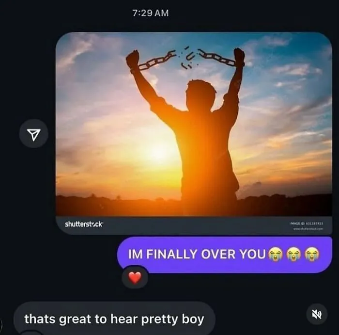 A text conversation with a stock image of broken chains, featuring funnier comments