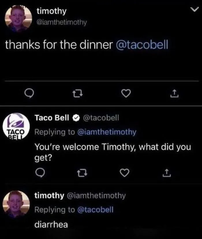 Hilarious exchange between a customer and Taco Bell representing times the comments were funnier.