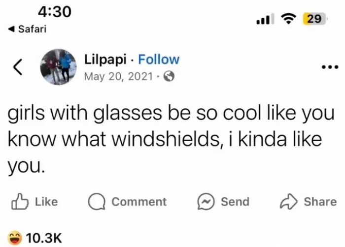 A funny social media post about girls with glasses showing times the comments were funnier.