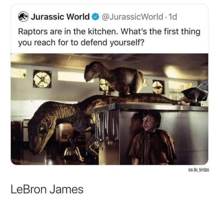 A hilarious reply to a post about defending against raptors.