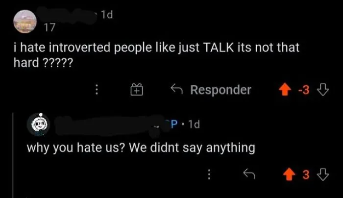 Reddit comment thread showing a clever post reply about introverted people staying quiet.