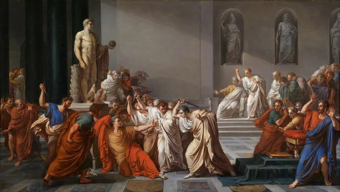 Famous painting depicting Julius Caesar assassination moment in history