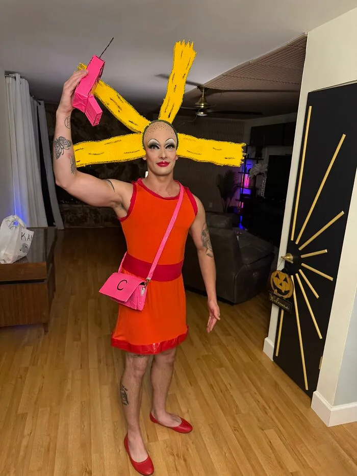 Person dressed in a cartoon character dress for creative Halloween costume ideas.