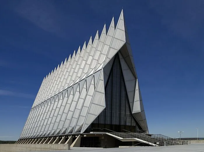 Striking buildings with bizarre shapes showcasing a triangular spired roofline