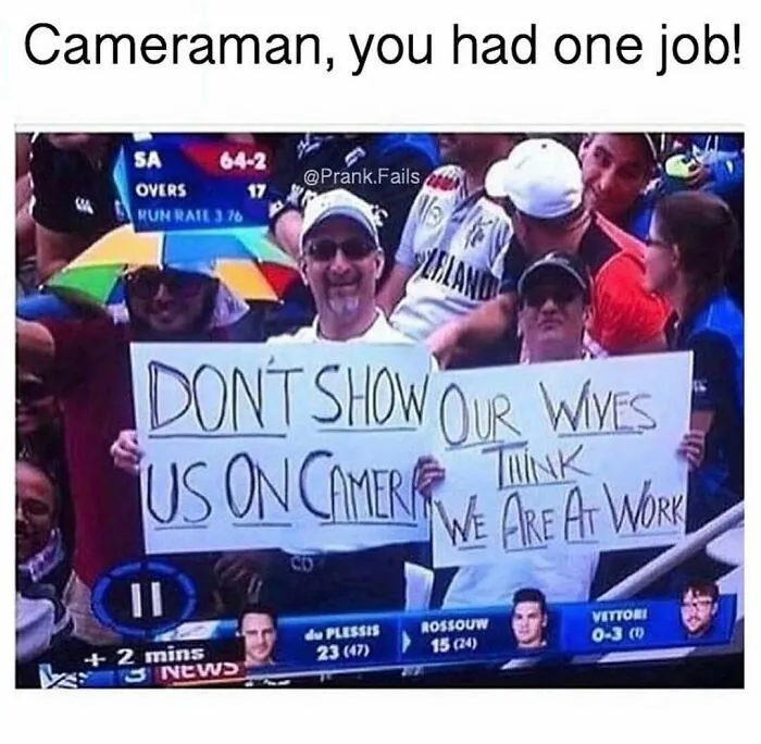 Hilarious redneck meme featuring sports fans holding signs asking the camera not to show them.