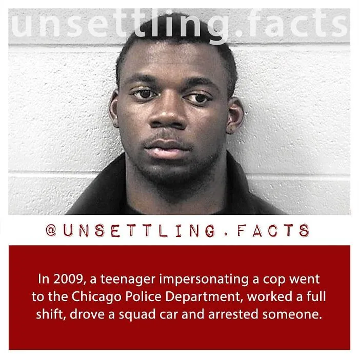Mugshot of a teenager with creepy and unsettling facts about impersonating a police officer in 2009.