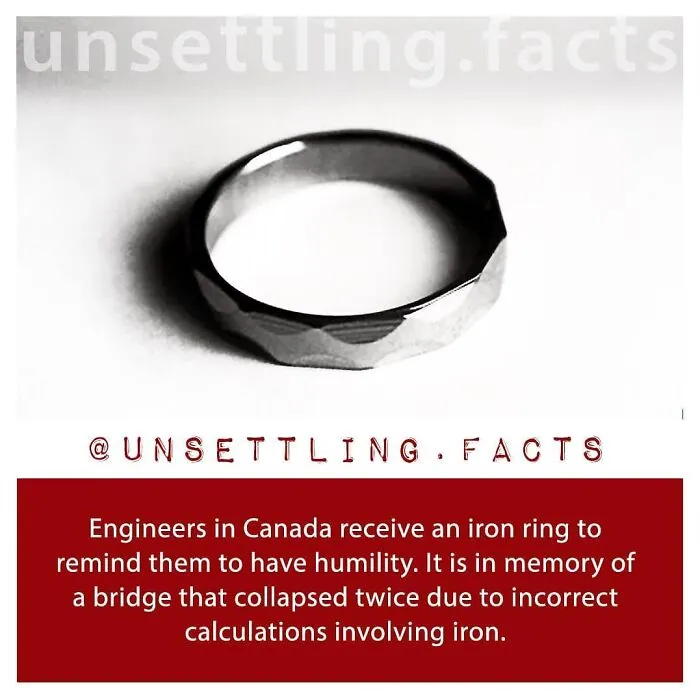 A faceted iron ring on a white surface, representing unsettling facts about structural failures.