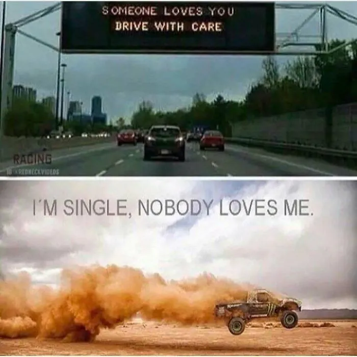 A wild truck stunt highlighted in a funny rednecks meme about reckless driving.