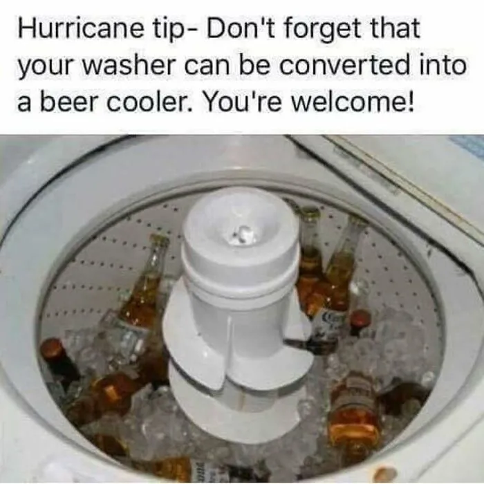 Funny rednecks memes depicting a washing machine filled with ice and beer bottles.