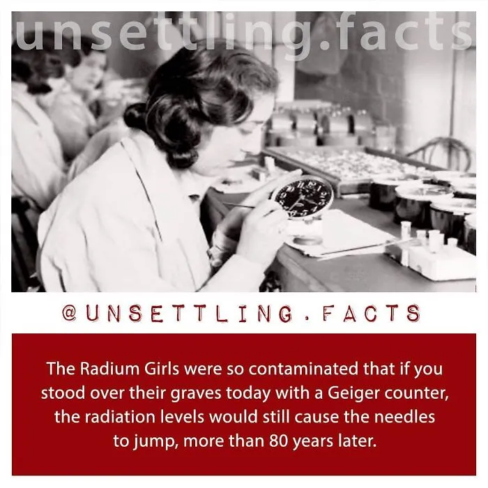 Historical photo of Radium Girls painting watch dials, sharing unsettling facts about radiation.