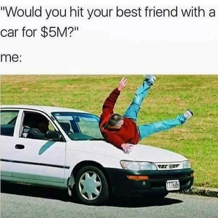 White car hitting a person in a funny scenario featured in hilarious redneck memes.