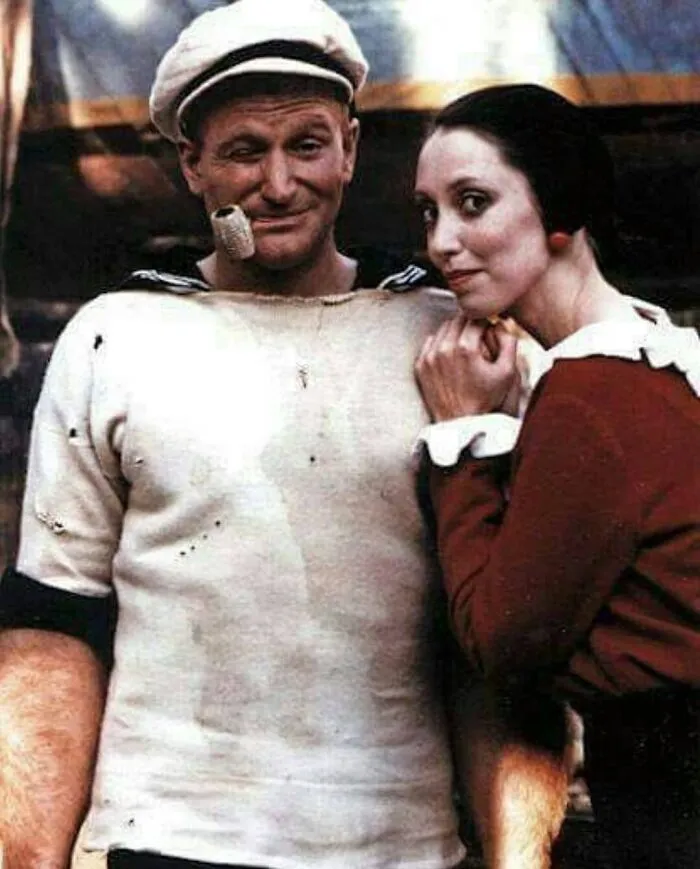 Robin Williams And Shelley Duvall On The Set Of Popeye, 1979