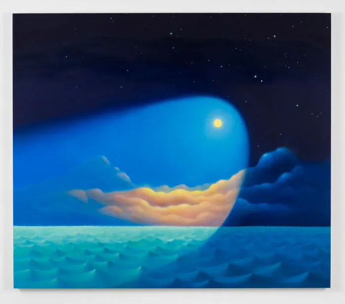 Sarah Lee seascape painting with moonlight and stars shining over ocean waves