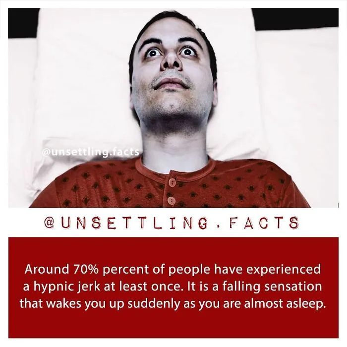 A creepy and unsettling image of a wide eyed man lying in bed experiencing a sudden hypnic jerk