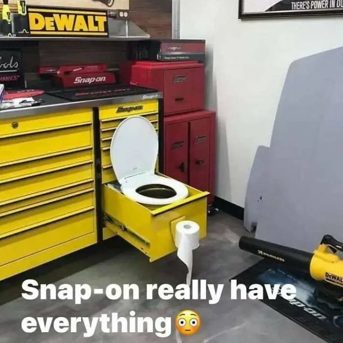 A workshop toolbox modified with a pull-out toilet in funny rednecks memes.