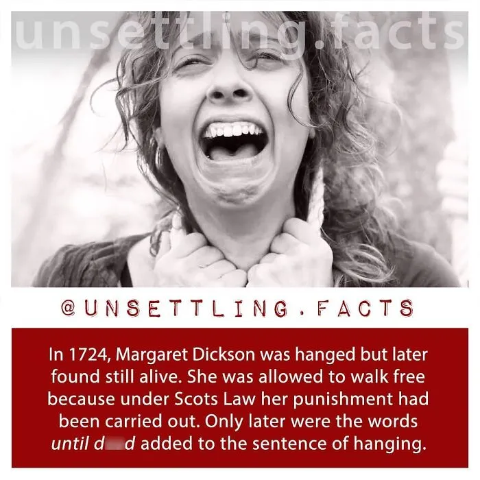 A screaming woman with a rope around her neck, depicting creepy and unsettling facts.