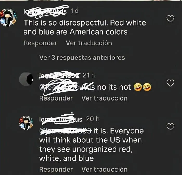 Social media thread claiming red, white, and blue belong to America, showing misuse of freedom of speech.