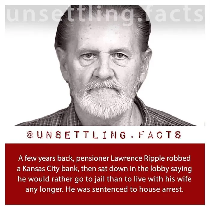 Mugshot of Lawrence Ripple, illustrating unsettling facts about a man who robbed a bank to escape his wife.
