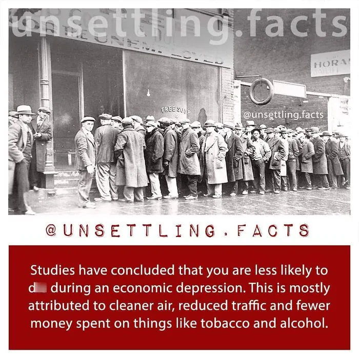 Black and white photo of people in a soup line during the Great Depression, highlighting creepy and unsettling facts.