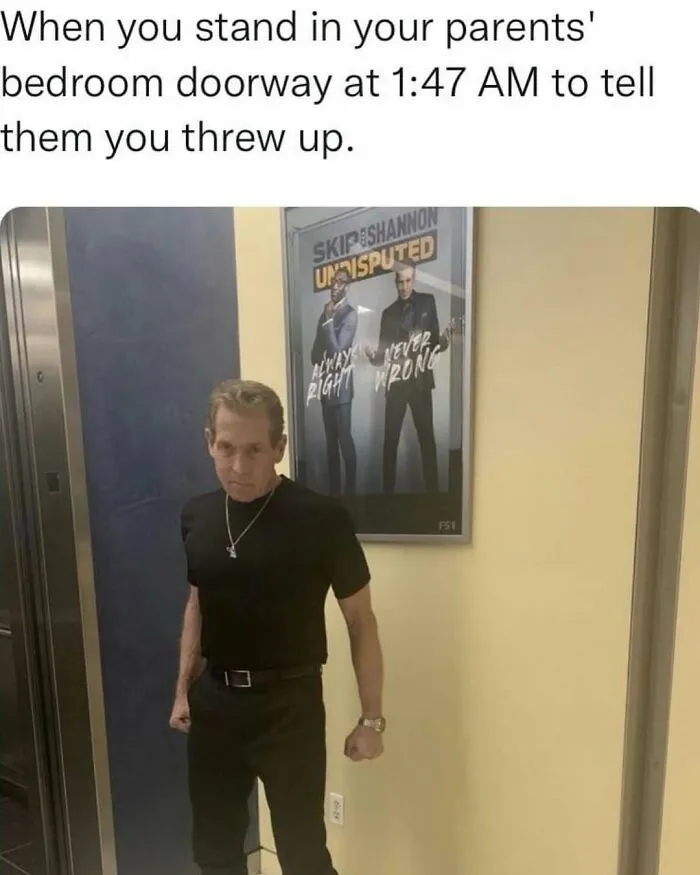 Hilarious meme of a man standing tensely, perfect for sending memes to friends for a laugh.