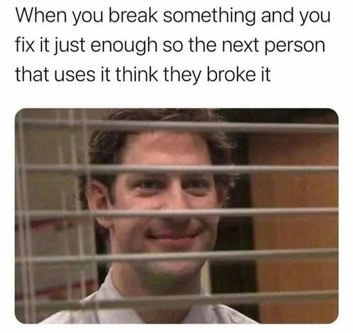 Jim Halpert smiling behind blinds meme, a funny choice for sending memes to friends