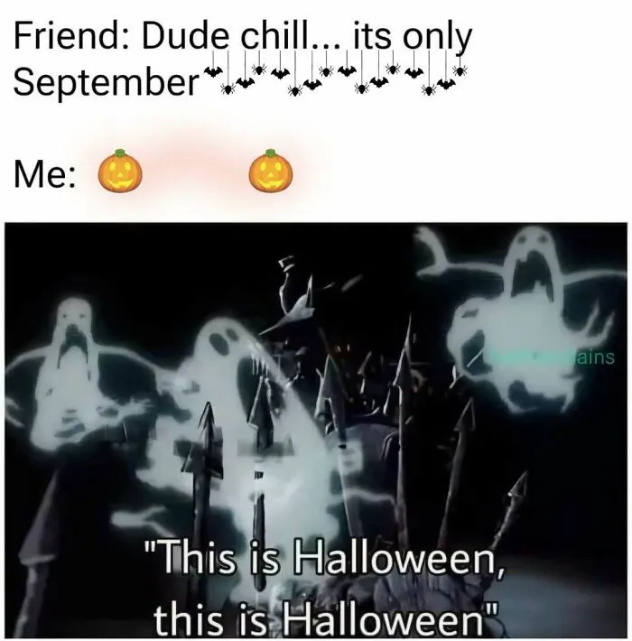 Spooky season meme showing glowing animated ghosts in the dark with Halloween text.