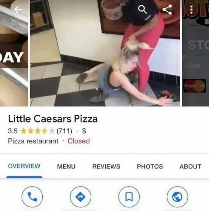 Wild photo attached to a Little Caesars restaurant page, demonstrating unexpected comedy in online reviews