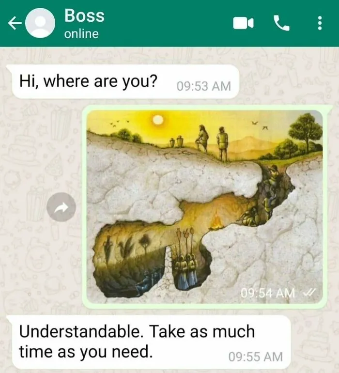 A chat message showing Plato's Cave illustration, one of the classical art memes.
