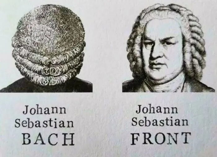 Johann Sebastian Bach and Front wordplay illustration from history and classical art memes