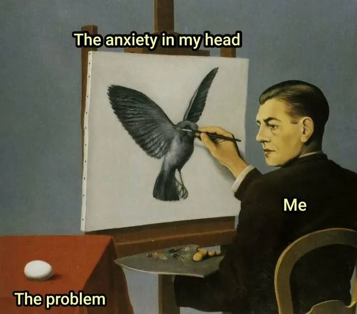 A painter illustrating a bird from an egg, representing history and classical art memes.