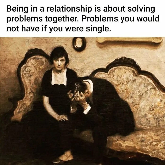 A classic painting depicting a couple in conflict as part of history and classical art memes