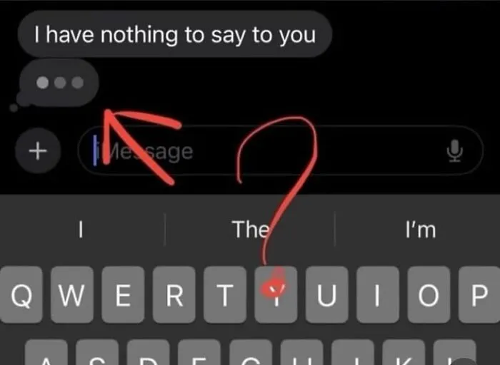 Awkward text screenshot showing typing bubbles after claiming to have nothing to say.