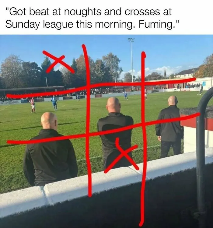British meme comparing a football match to noughts and crosses game