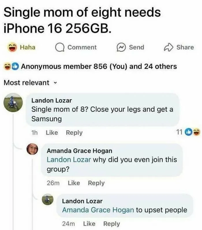 Funny British meme about a single mom of eight needing an iPhone 16 256GB