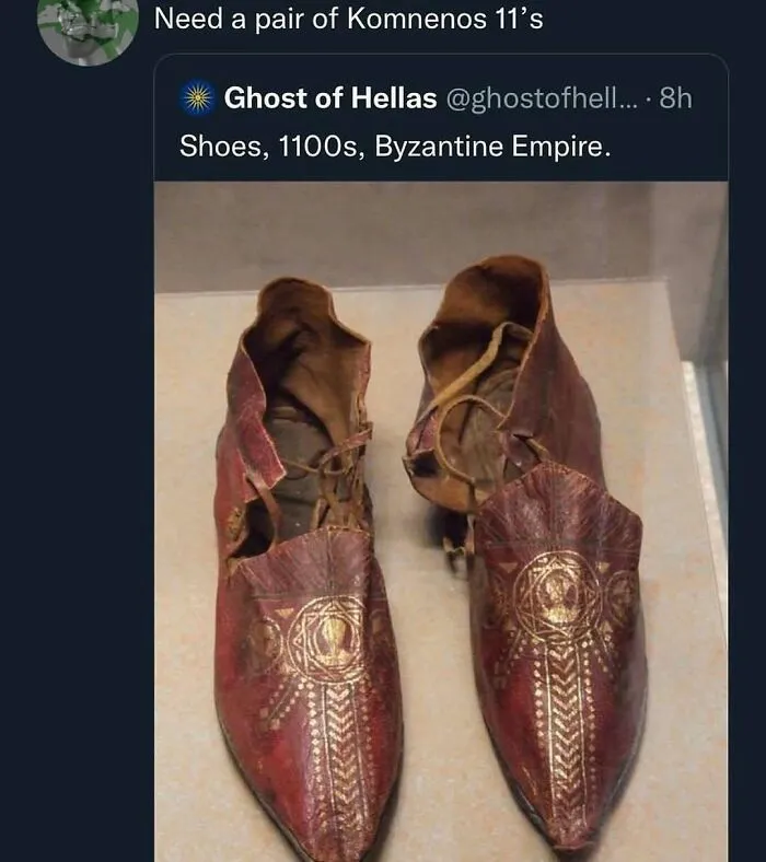 Byzantine Empire shoes from 1100s featured in history meme