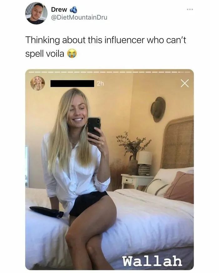 British meme on misspelling voila by influencer